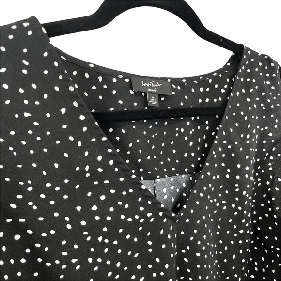 Lord & Taylor Polka Dot Blouse Black Size 1X Sleeveless Loose Fit V-Neck Top - Picture 4 of 7